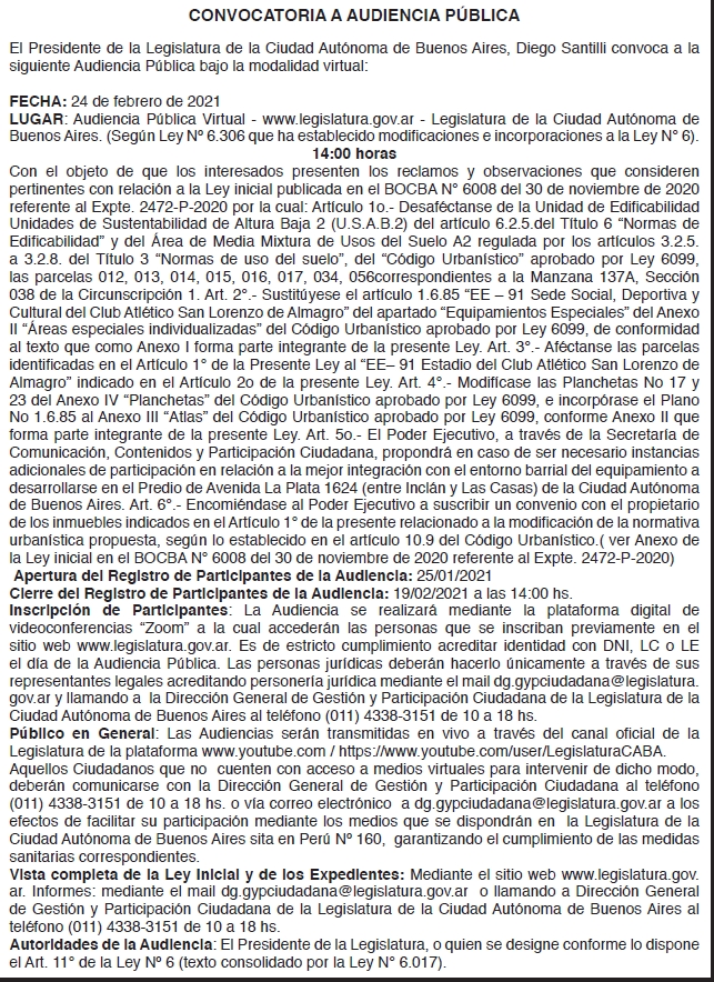 audiencia publica del 24 de febrero a las 14 horas