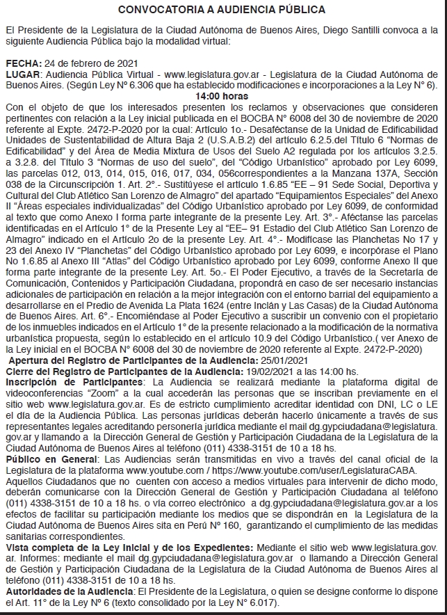 audiencia publica del 24 de febrero a las 14 horas